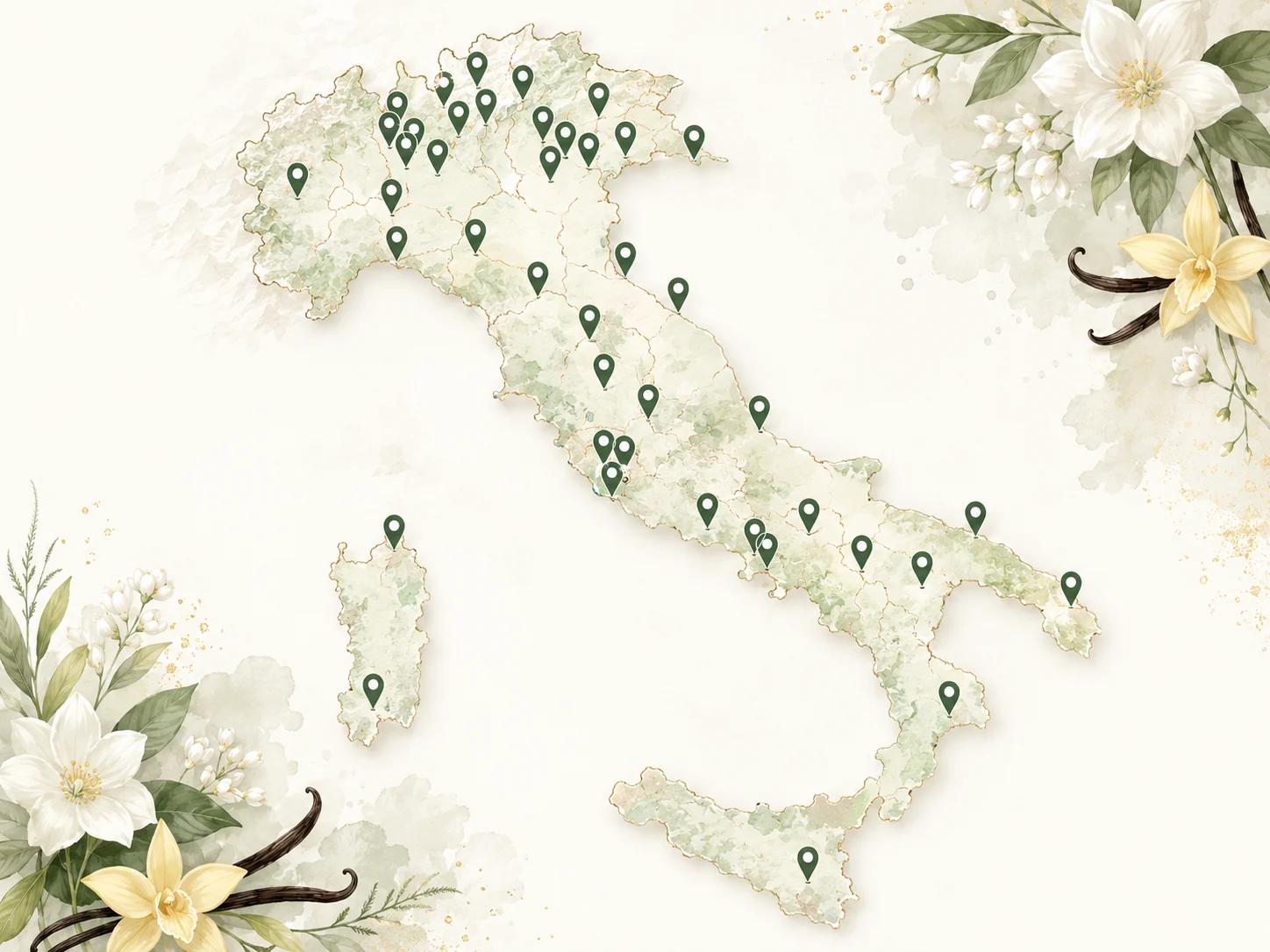 Mappa illustrata dell’Italia con la copertura della rete rivenditori Nectar